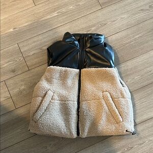 Black Faux Leather and Cream Sherpa Vest